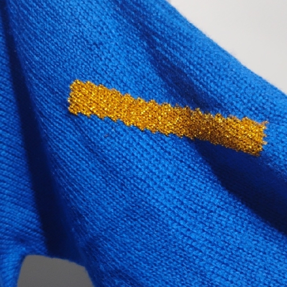 (A-71)SALE!RARE! Alfredo Moro Blue Sweater W Colorful Geometric Glittery Design - Picture 7 of 10